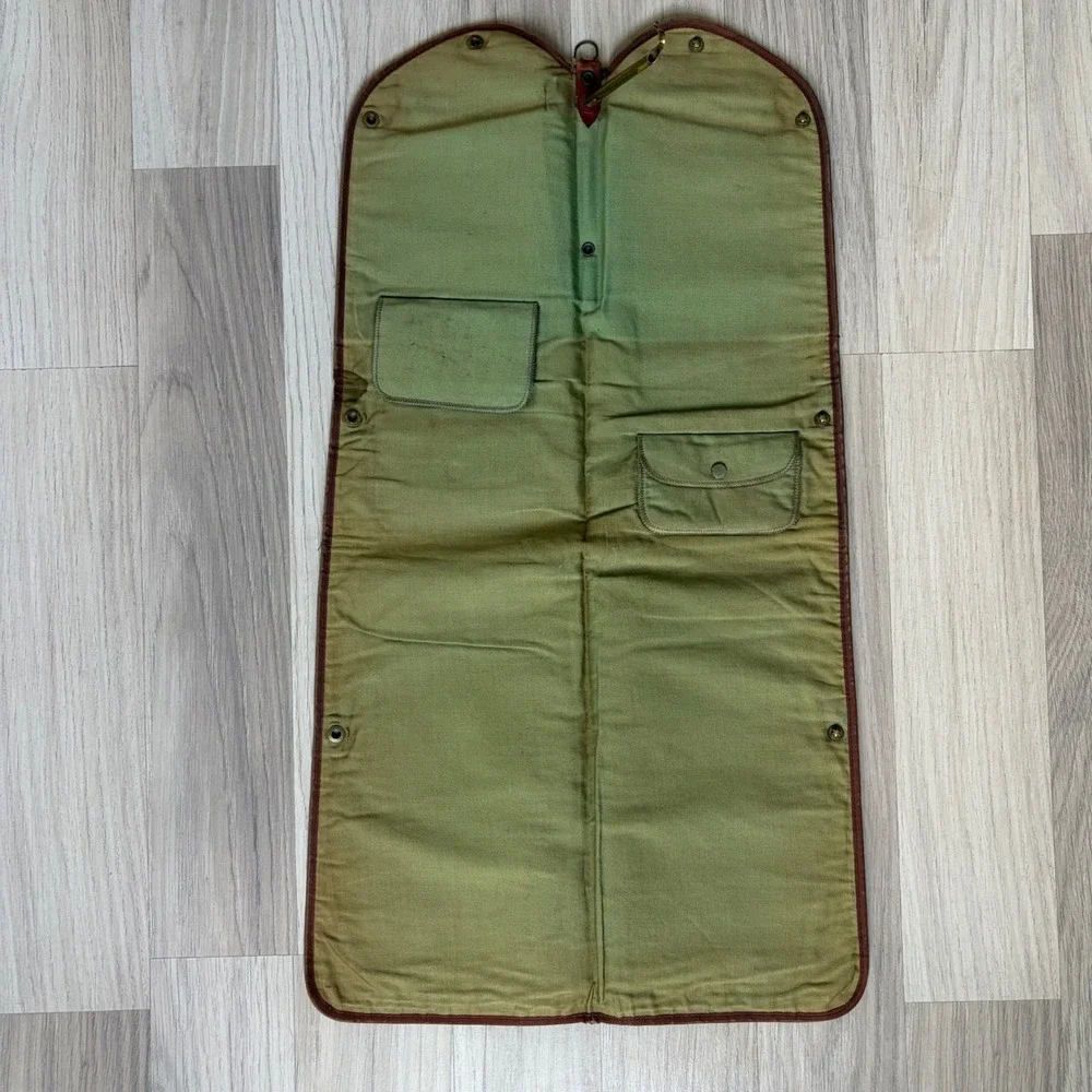 Vintage Brown Leather Sewing/Tie Case Green Canvas Organizer H.A. Giddings